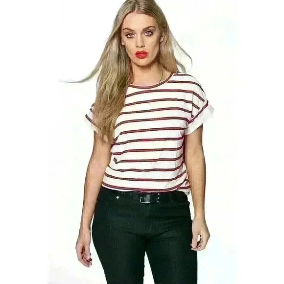 NEW NWT Boohoo Plus Molly Striped Rib Tee Short Rolled Sleeve T-Shirt - Picture 1 of 10